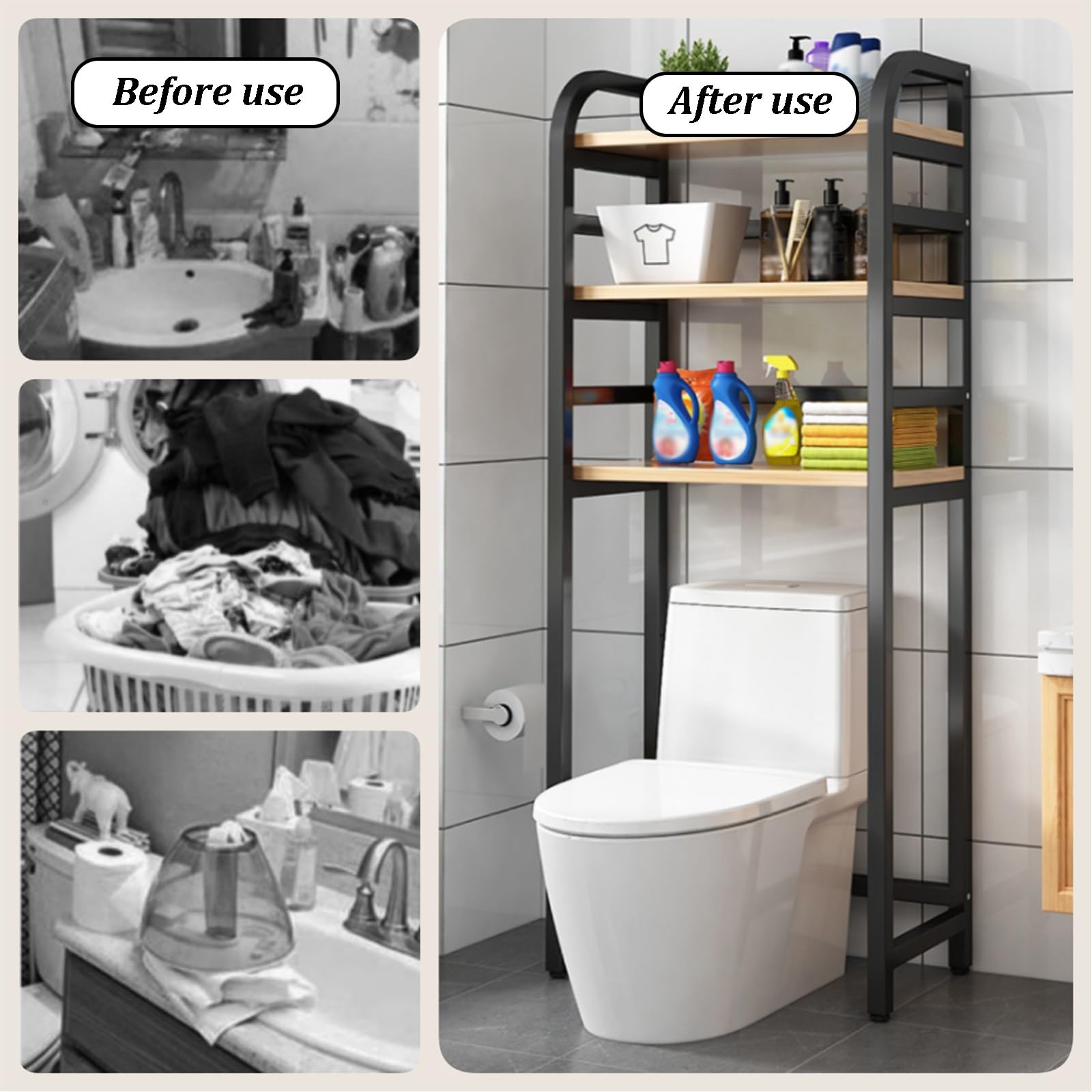 Scaffale da bagno a 3 ripiani, multifunzione, salvaspazio, per WC, balconi e lavanderie, perfetto per la casa e l'ufficio