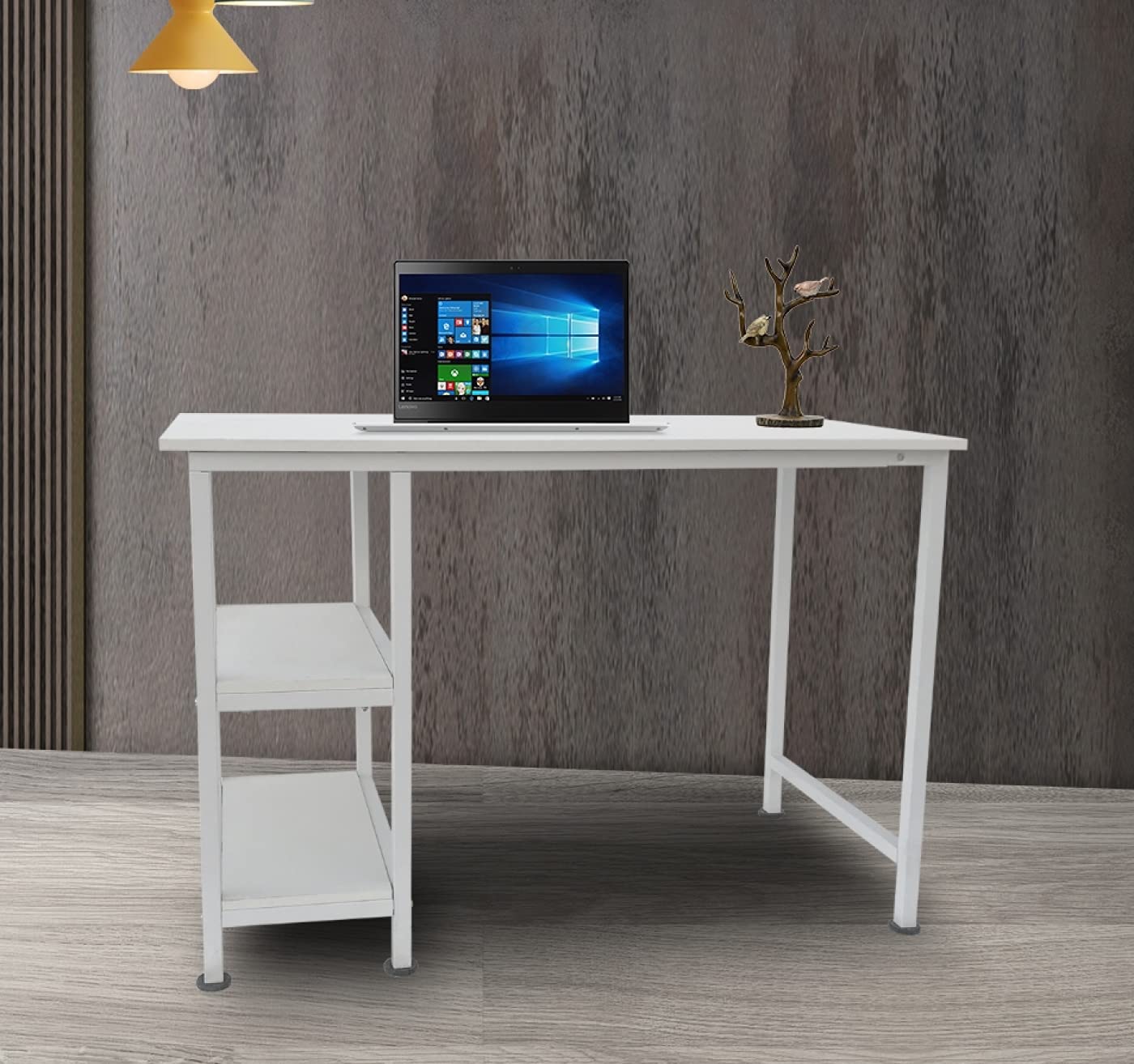 Scrivania per computer, con ripiani portaoggetti, in metallo bianco, larghezza 110 cm