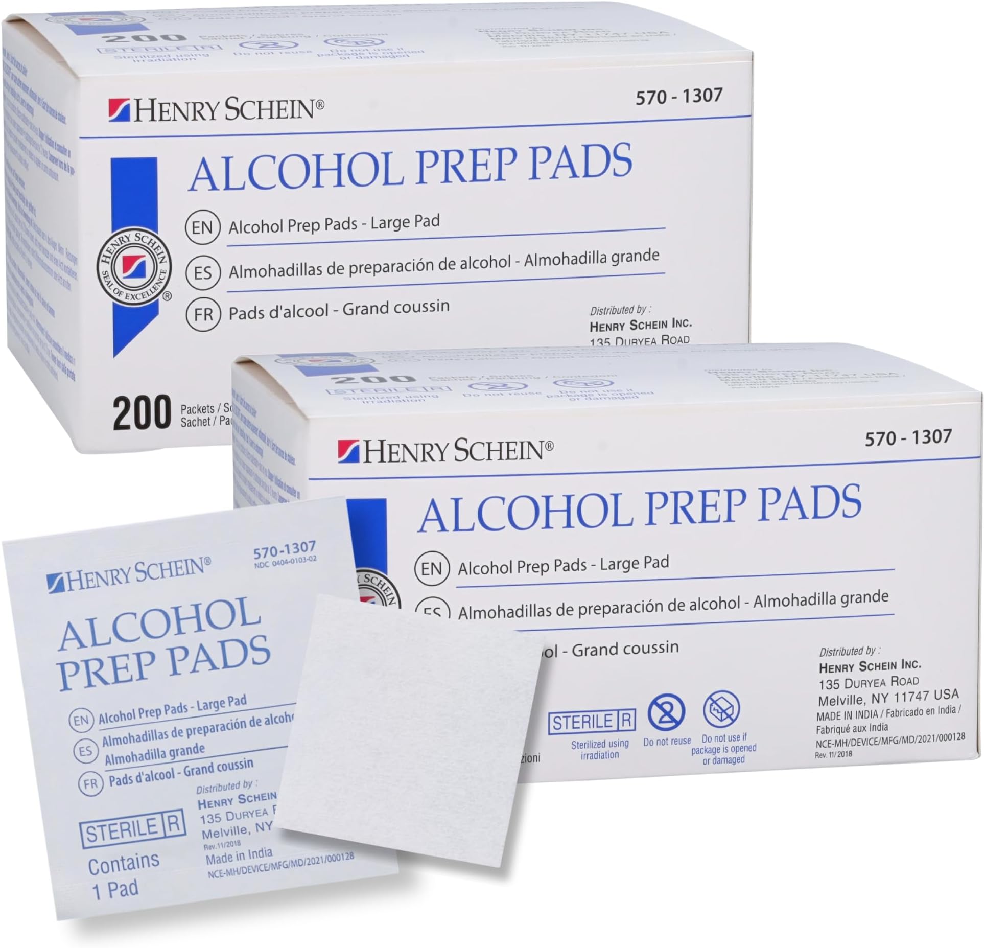 Henry Schein Large Alcohol Prep Pads (2 Boxes, 400 Total) – 70% Isopropyl Alcohol Wipes, Individually Wrapped – 2-Ply, Textured – Skin Prep Alcohol Swabs – Sterile Pads