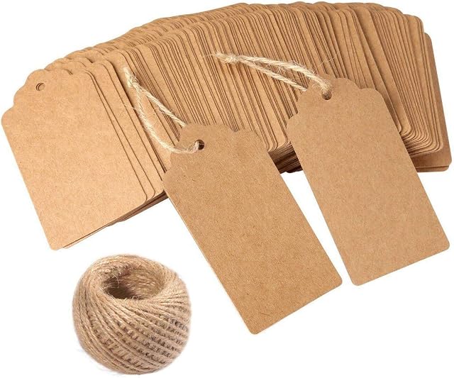 Gift Tags,120 PCS Kraft Tags Christmas Tags for Wedding Brown DIY Rectangle Craft Hang Tags with Free 100 Feet Natural Jute