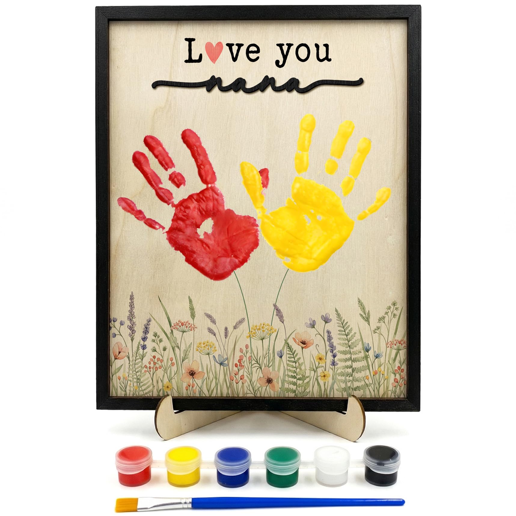 FONDCANYON Kit de huellas de manos para el día de la madre, regalo de cumpleaños para el día de la madre, regalo de cumpleaños de nietos, kit de manualidades con pinturas acrílicas, recuerdo floral "I
