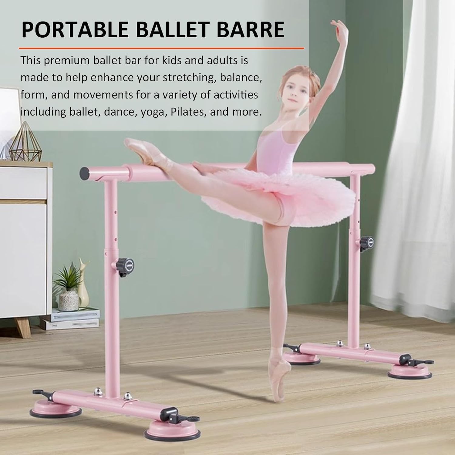 ポータブルダブルバレエバー、自宅やスタジオ用、高さ調節可能