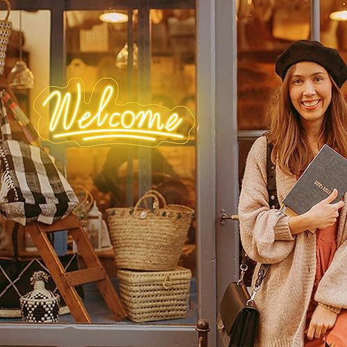 Miniatura 4 de Letreros de neón de bienvenida para negocios, luz eléctrica para interiores, luz de neón brillante para decoración de pared, luz LED creativa de