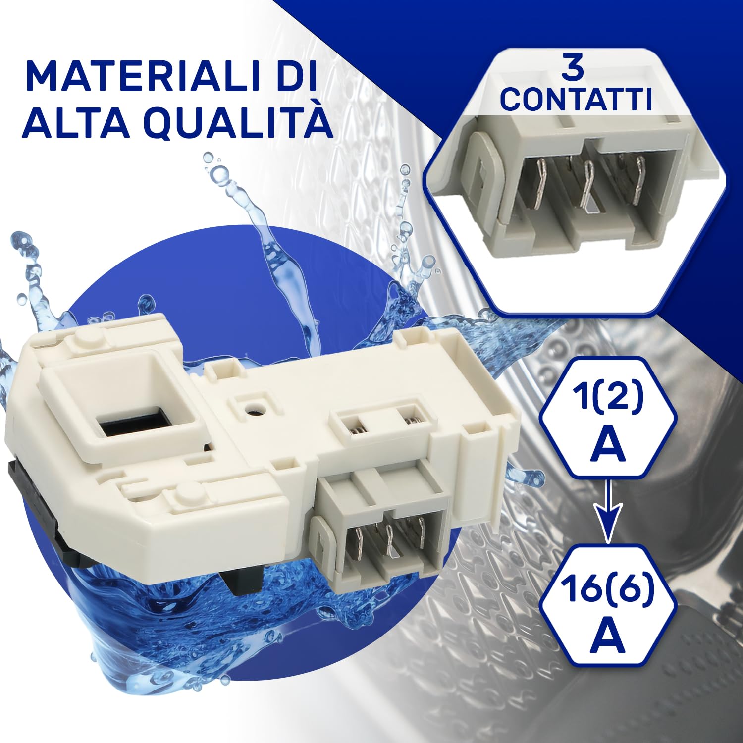 MONTERAL Elettroserratura Per Lavatrice T85 16(6)A 250V - Sostituisce 00619468 00633765 Per Bosch/Siemens/Balay/Neff, 3 Contatti, Con Panno Microfibra