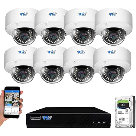 GW Security 8 Channel 4K NVR 5MP H.265 Video & Audio Security Camera System - 8 x Dome 5MP 1920P Weatherproof 2.8-12mm Varifocal Zoom IP PoE Cameras, Pre-Installed 4TB Hard Drive