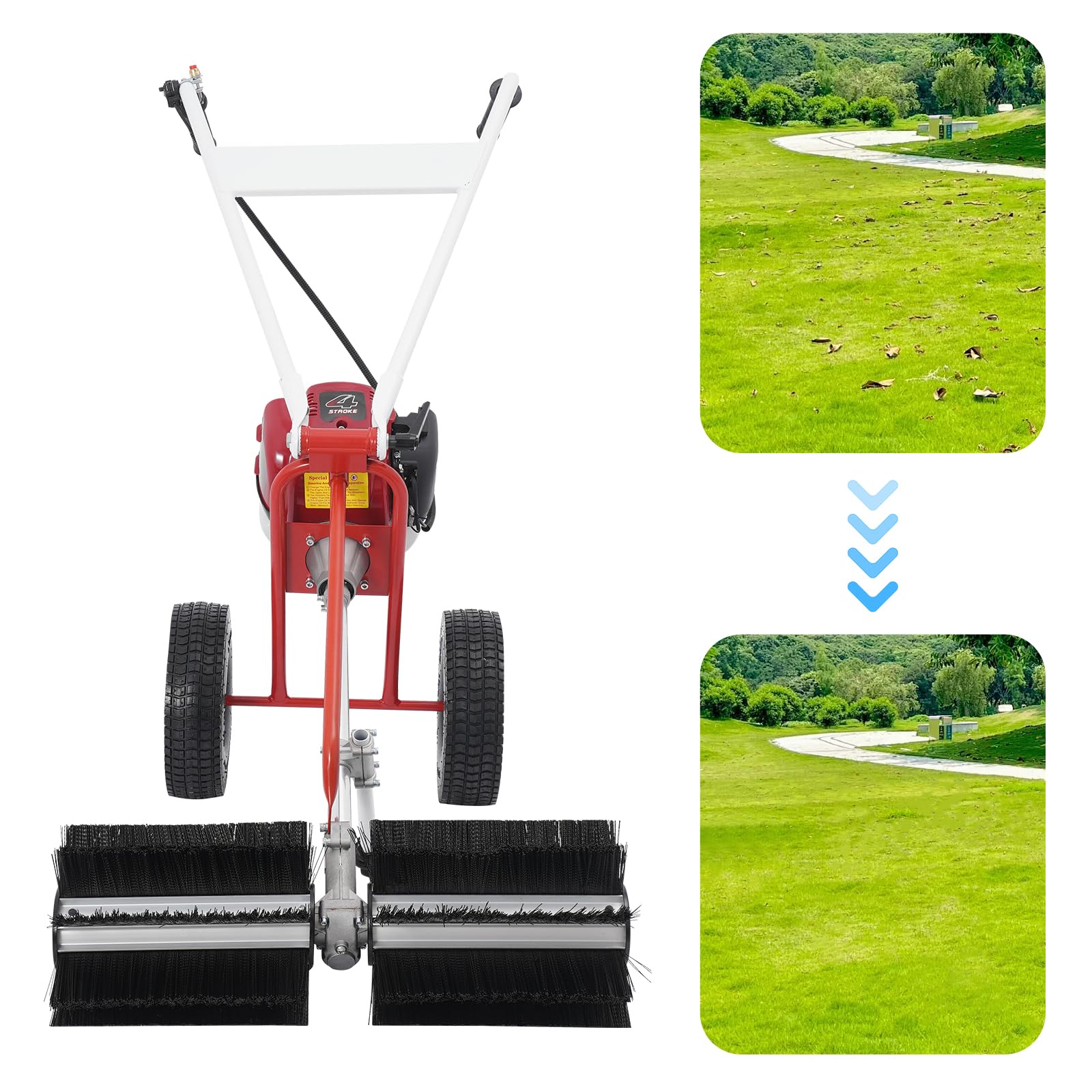 Kehrmaschine Benzin 4 Takt für Kunstrasen Laubsammler Motorbesen Kehrbesen Benzinmotor Benzin Motor Besen Handkehrmaschine Gasoline Lawn Sweeper Gasbesen