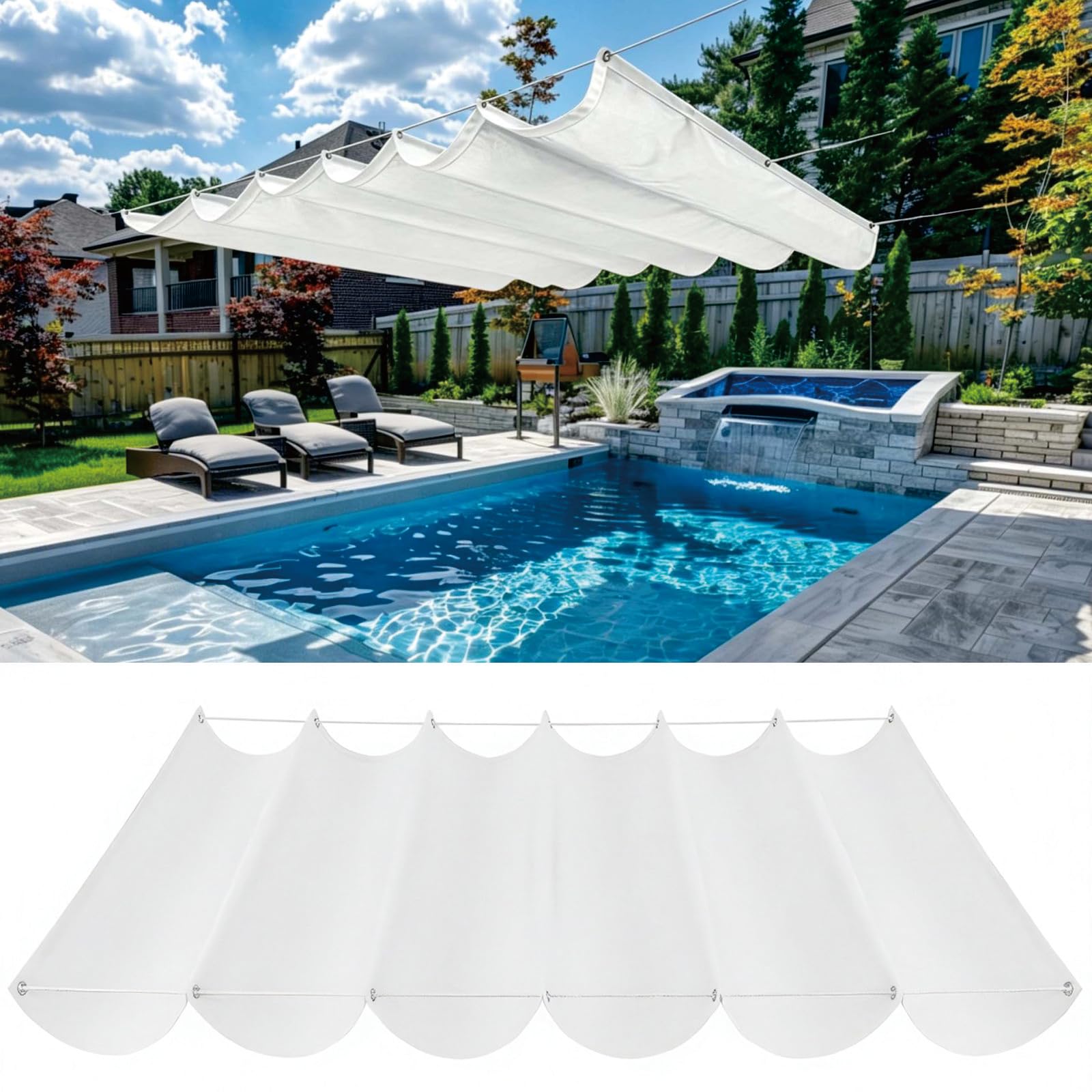 Voile ombrage rétractable anti-UV protégeant à 98% de la pluie et de la chaleur extérieure