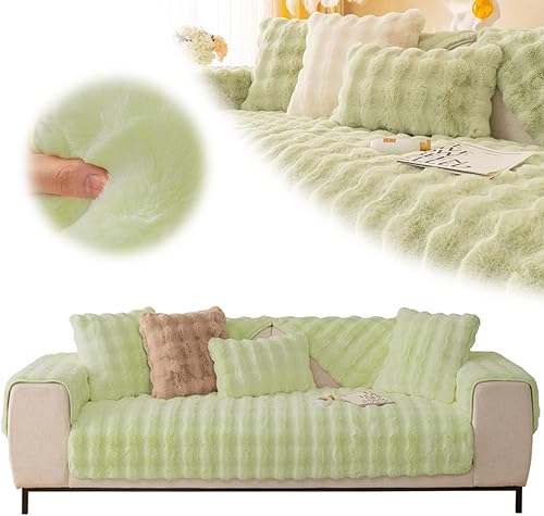 Cojín grueso de piel de conejo, funda de sofá peluda antideslizante súper suave, fundas de cojín de sofá mullidas de color sólido, para sala de