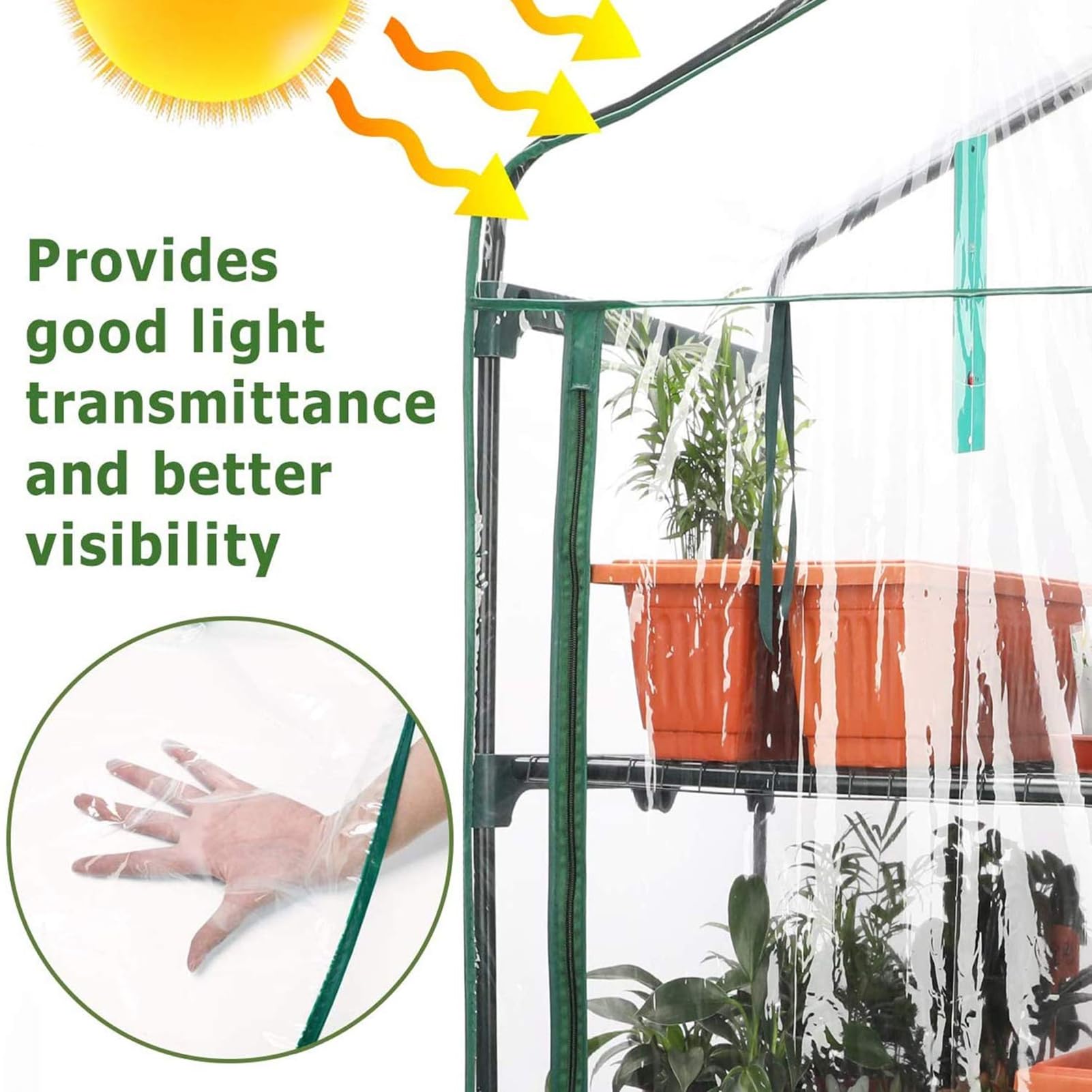 Lona para invernadero inodora, 143 x 143 x 195 cm, de PE impermeable de repuesto con puerta, aislamiento térmico, invernaderos transparentes verdes y claros resistentes a la lluvia