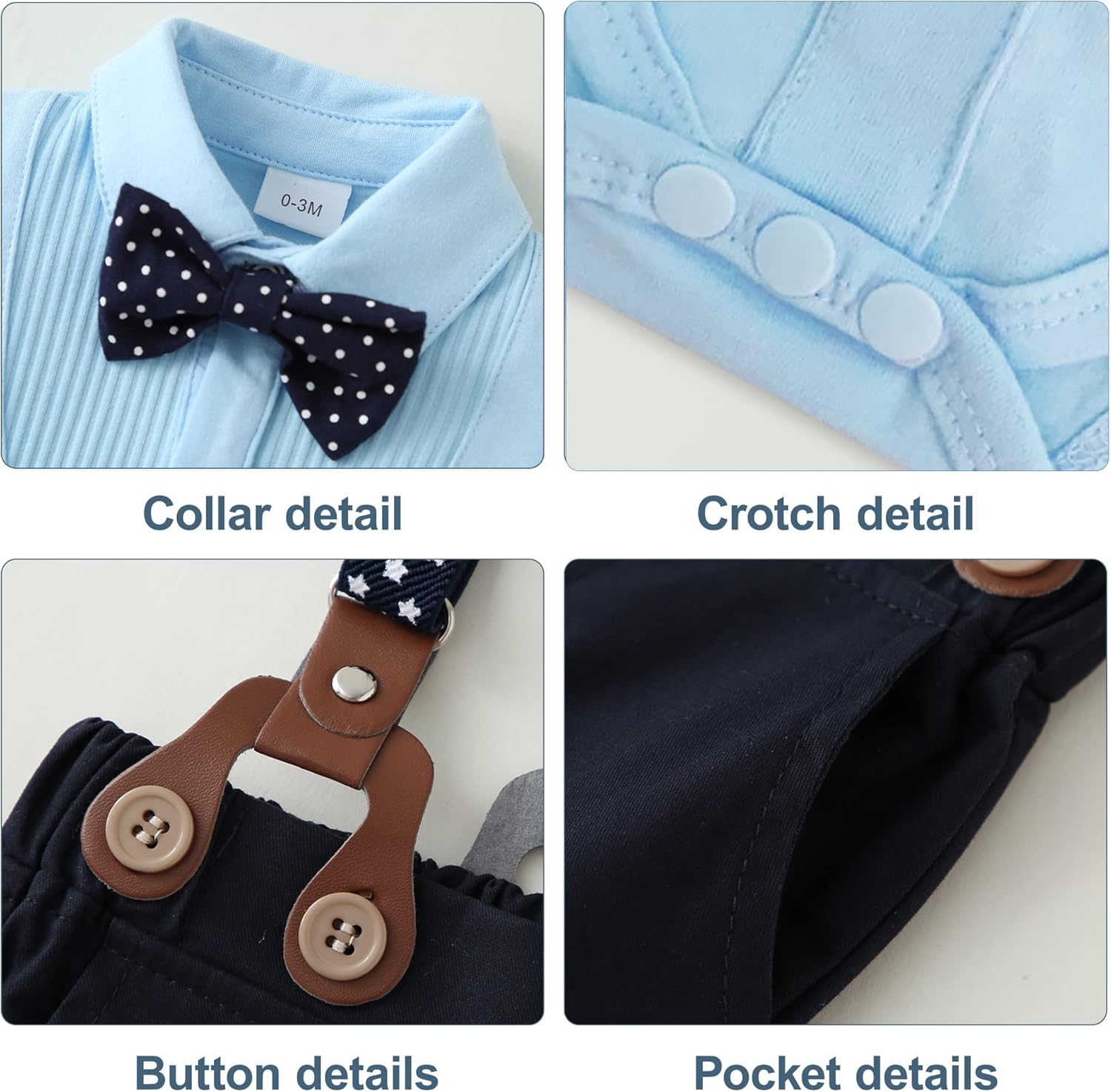 YUEMION Baby Boy Clothes Wedding Outfit Suits, 0-18 Months Infant Boy Gentleman Set, Dress Shirt+Vest+Suspender Pants+Bowtie - Image 4