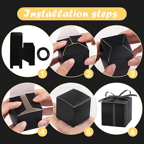 Miniatura 6 de Hooqict Paquete de 100 cajas de regalo de papel kraft marrón para recuerdos de fiesta, 2 x 2 x 2 pulgadas, mini cajas de cartón con tapas y cintas,