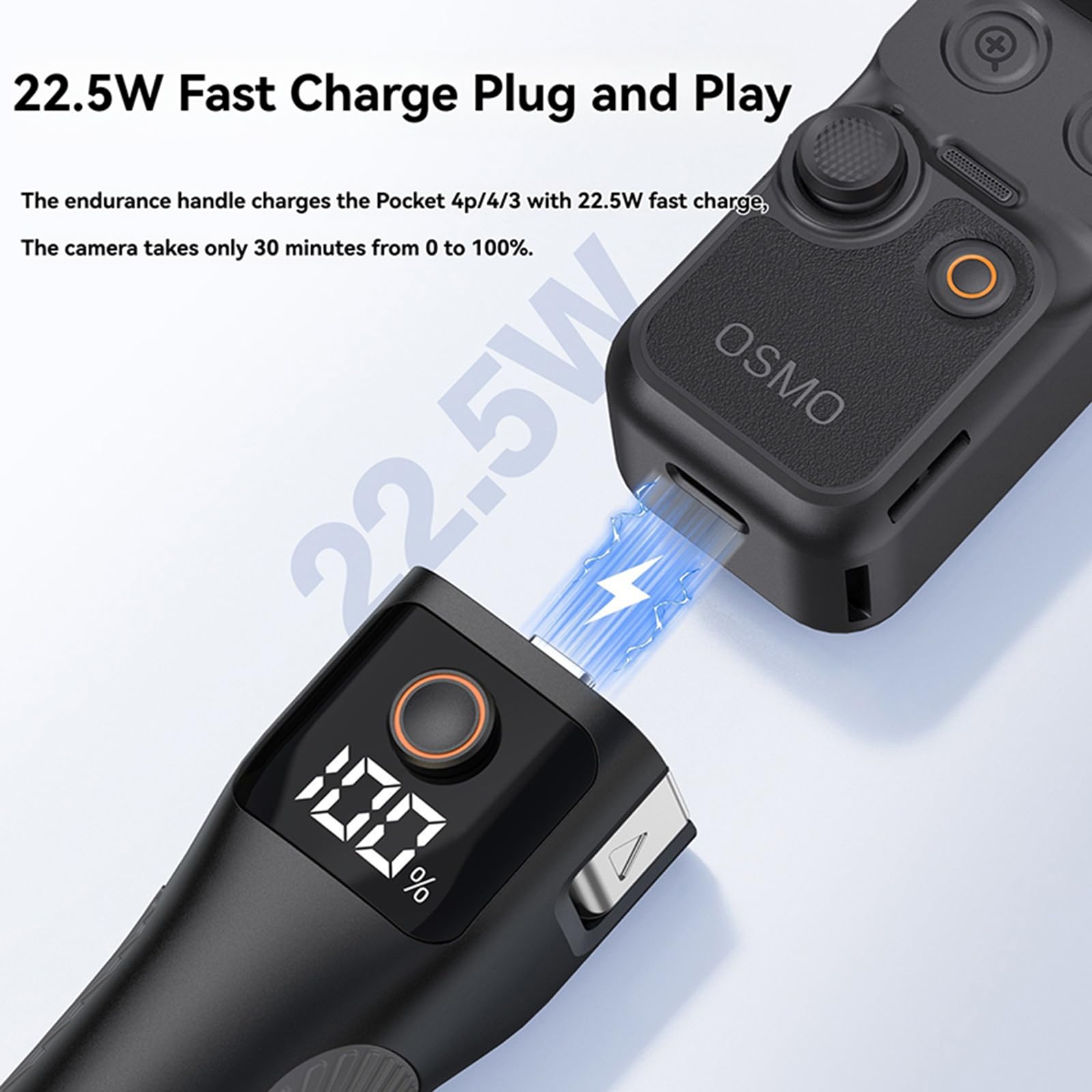 Mango de batería de 5000 mAh compatible con DJI Osmo Pocket 4P/4/3, agarre de batería portátil con agujero roscado de 1/4 pulgadas