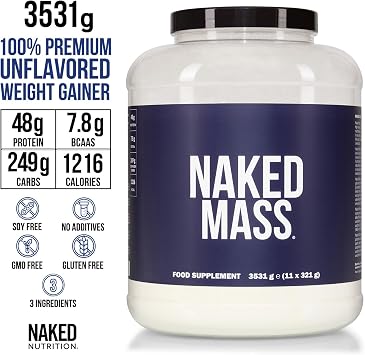 NAKED Mass - Unflavored Natural Weight Gainer Protein Powder - 3531g - GMO, Gluten, and Soy Free. No Artificial Ingredients - 1,216 Calories per Serving