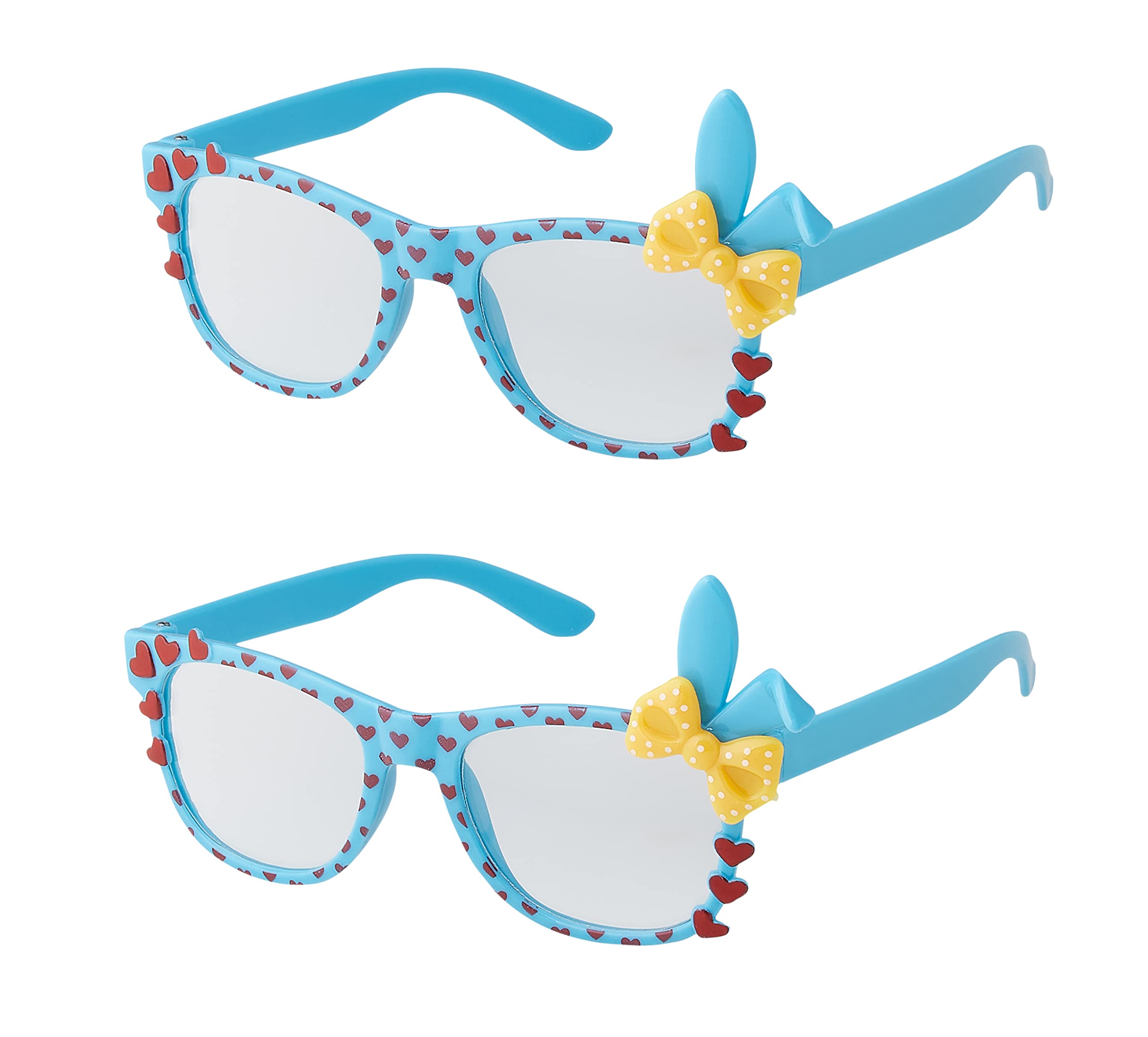 2 Blue Bunny Ear Childrens Costume Glasses Classic Clear Lens Glasses Frames Girls Kids Costume Glasses Fancy Dress World Book Day Geek Glasses Hipsters Nerd Style Fake Glasses