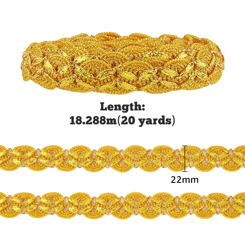 HOBBIESAY 20 Yards Metallic Braid Trim 0.87 Inch Bright Gold Lace Trim Wave Pattern Decorative Trims Ribbon for Sewing Curtain Holdbacks Lampshades Wrapping Home Decor - Image 2