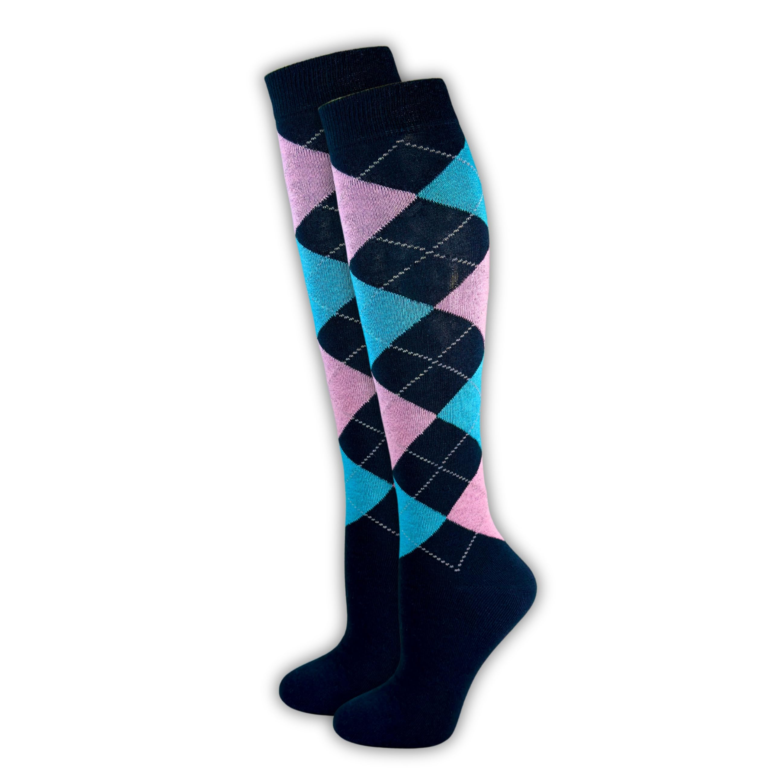 Generisch Lot de 6 paires de chaussettes d'équitation pour femme - Taille confortable - Coton - À carreaux - Respirantes