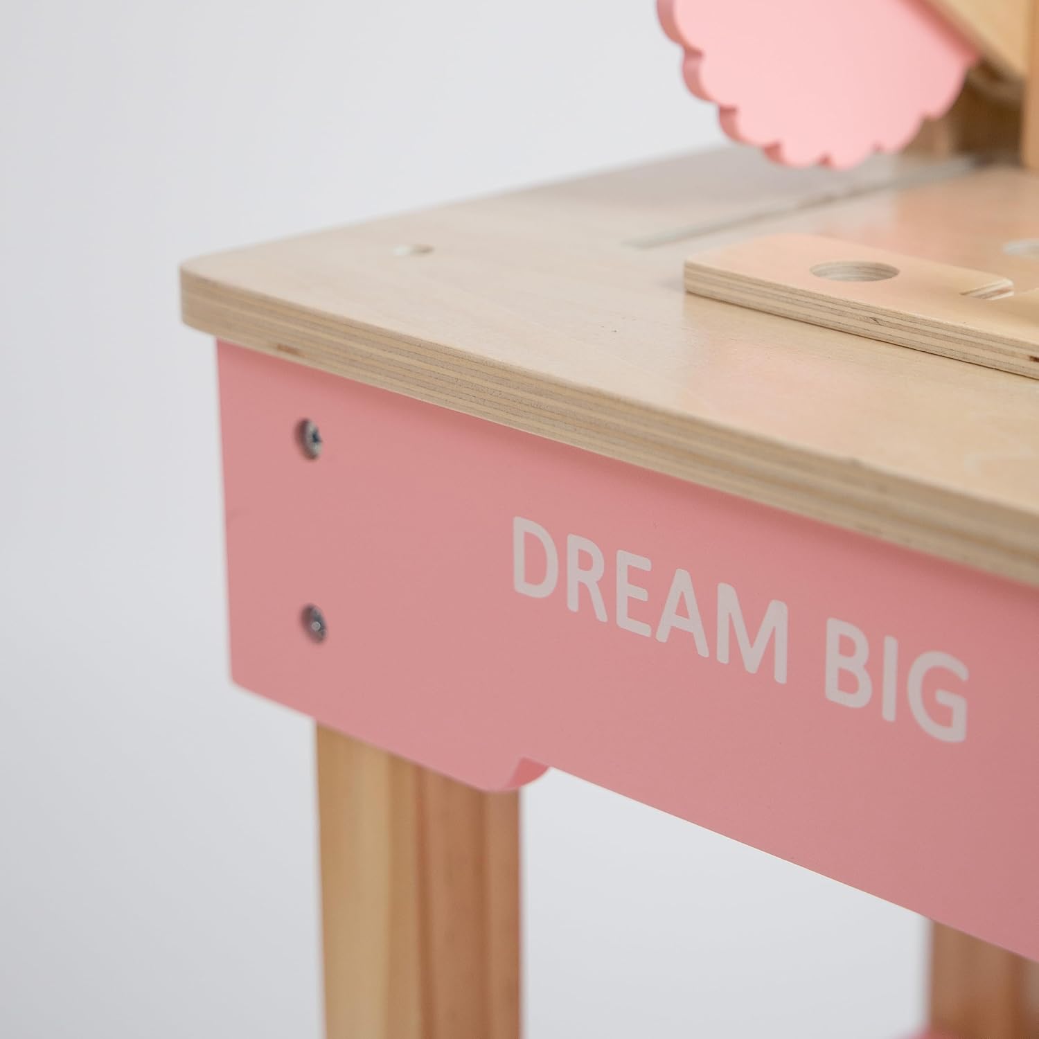 Wooden Work Bench & Tool Set & Accessories for Pretend Building Little Builder Play Montessori Contruction, with Hammer, Saw, Wrench, Screw Driver, vice Toy Workbench Pink Version