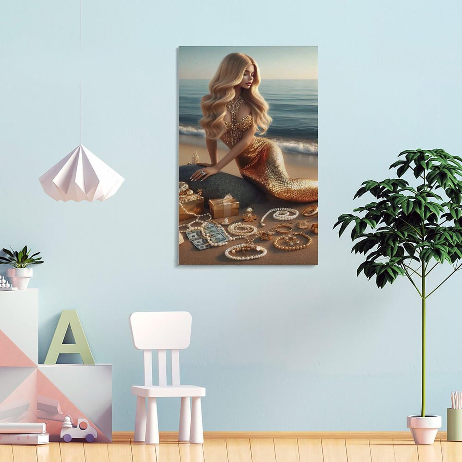 Amazon.com: AAHARYA Mermaid And Pearl Poster Money Wealth Wall Art
