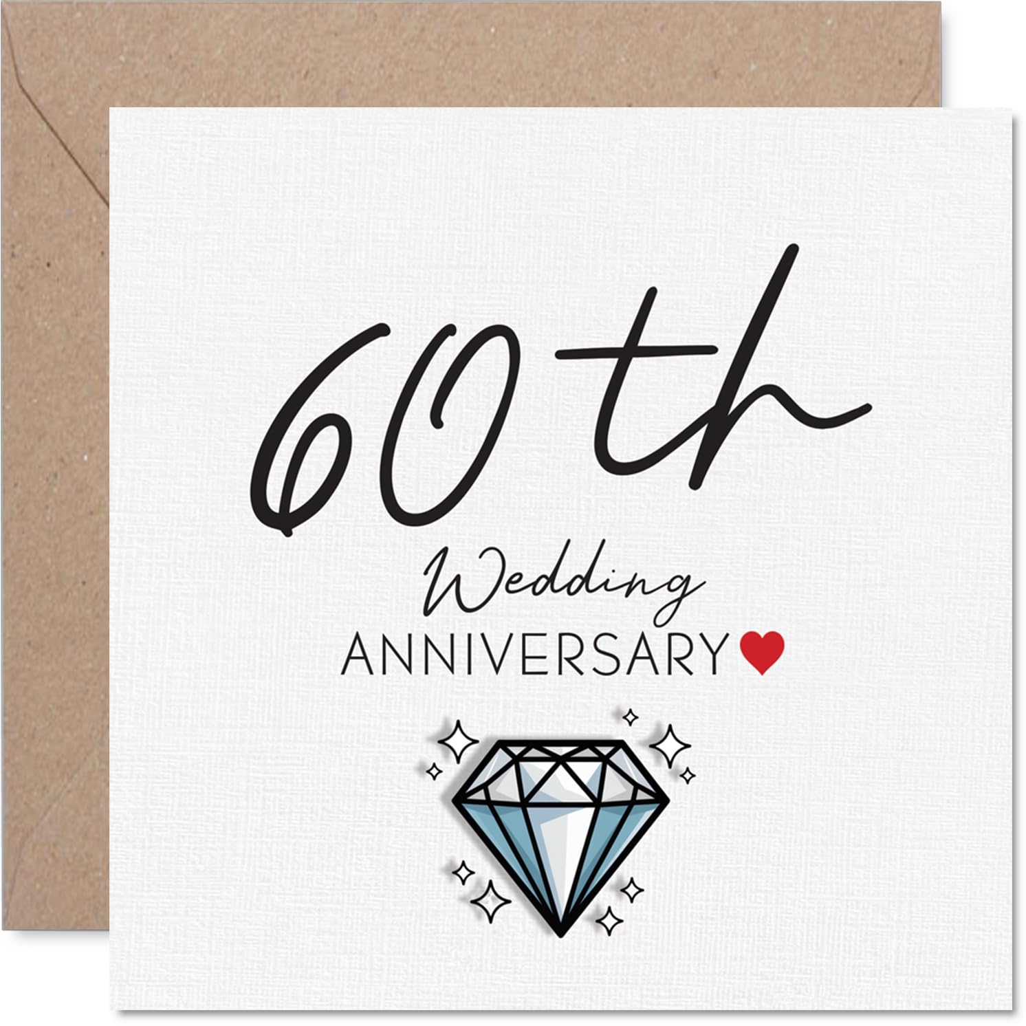Milestone 60th Anniversary Card - Diamond Celebrations - Elegant 60th Anniversary Card with Sparkling Motif - 145mm Square, Envelope Included
