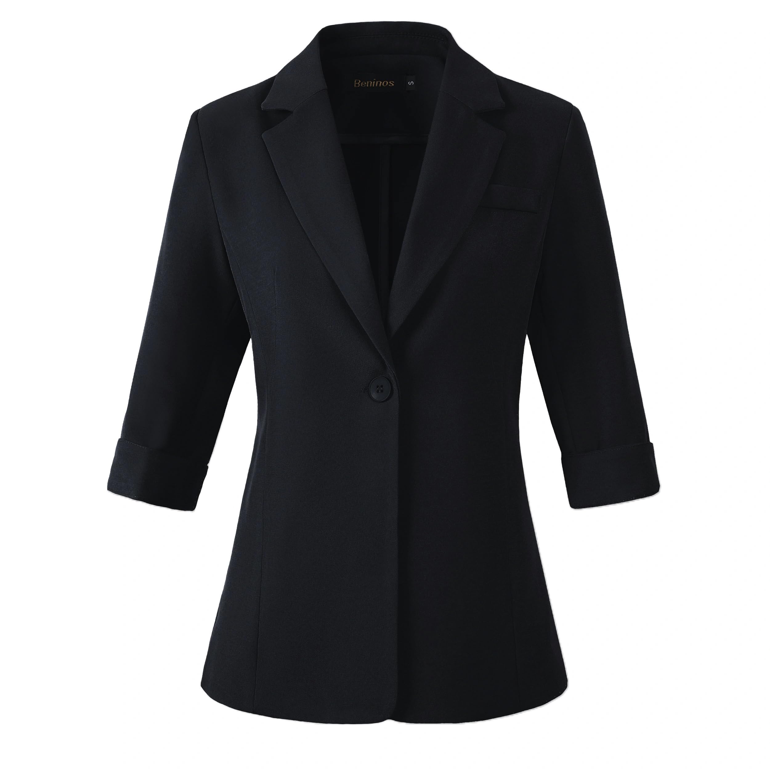 Beninos Womens 3 4 Sleeve Blazers Business Casual Solid Lightweight Suit Jacket Office Blazer