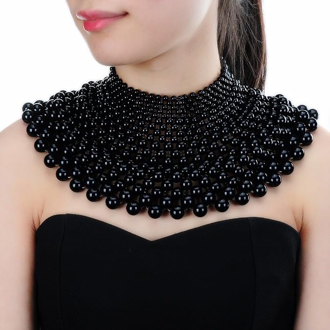 Jerollin Bib Collar Necklace Chunky CCB/Crystal/Pearl Resin Beads Chain Choker Statement Necklace Womens Fashion Jewelry Necklace