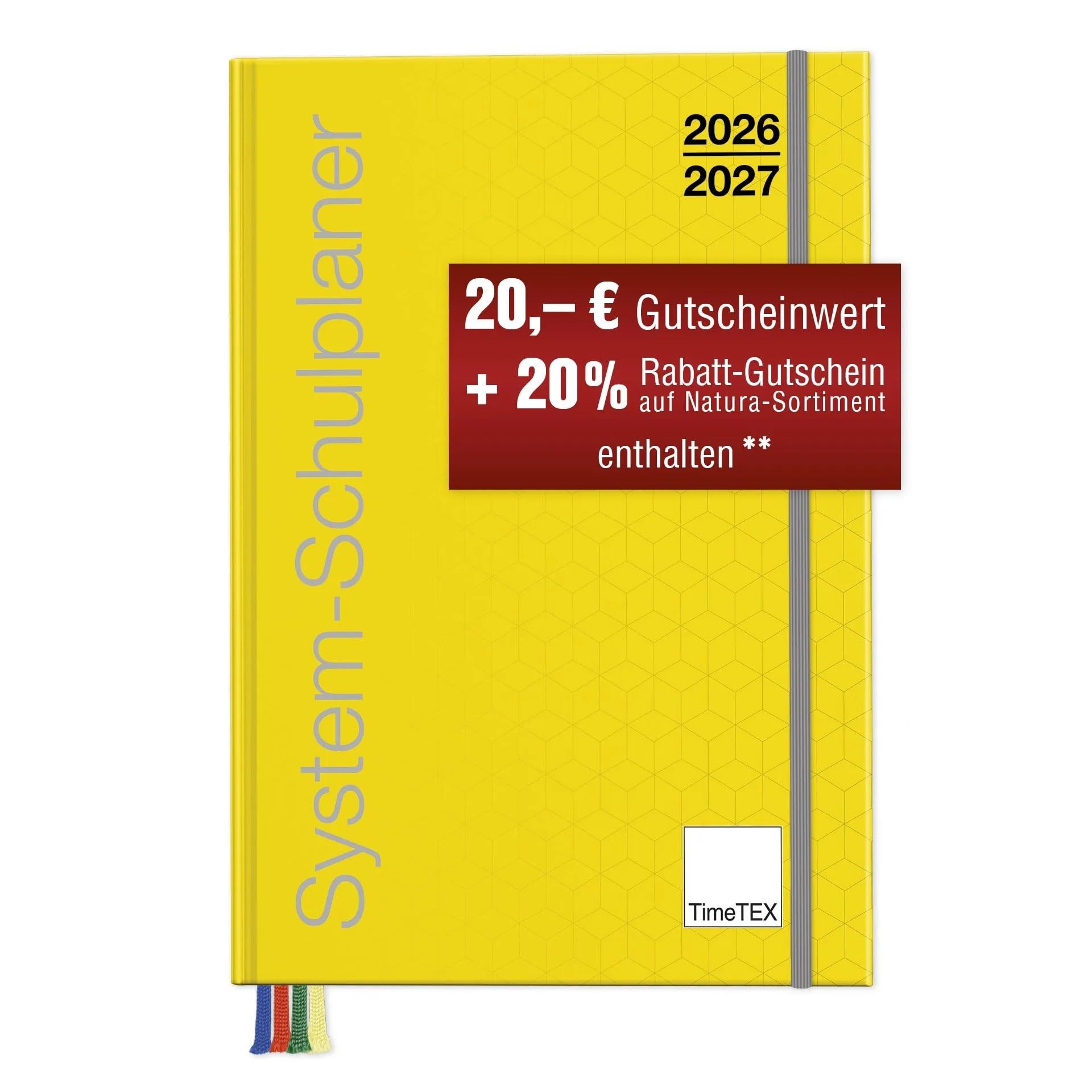 TimeTex System-Schulplaner A4-Plus Gelb - Schuljahr 2026-2027 - Lehrerkalender - Lehrertimer - 10750 - mit breitem Verschlußgummi