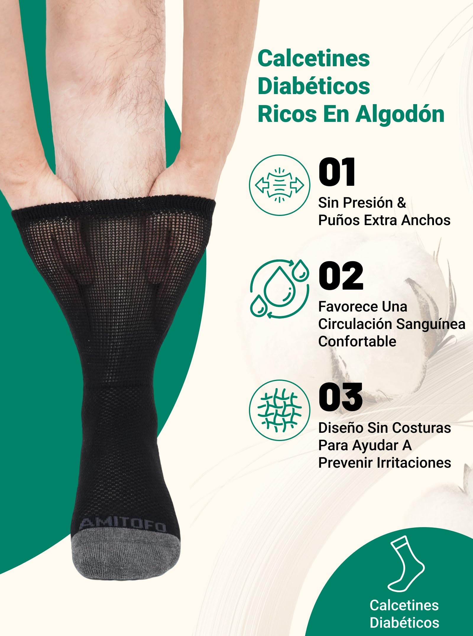 Calcetines Diabeticos Hombre Mujer: Calcetines Algodón Sin Goma Sin Costuras Sin Elástico Confort Acolchado De Felpa Calcetines de Ajuste Holgado para Pies Hinchados — view 2