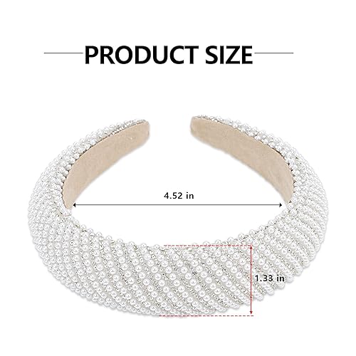 Miniatura 2 de YISSION 1 diadema de perlas blancas para mujer, banda antideslizante con diamantes de imitación, diadema con cuentas brillantes, diademas acolchadas
