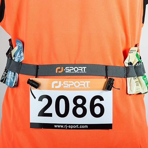 Miniatura 5 de RJ-Sport Cinturón con número de carrera, soporte para cinturón de carreras de triatlón con 6 trabillas de gel energético para triatalón, maratón,