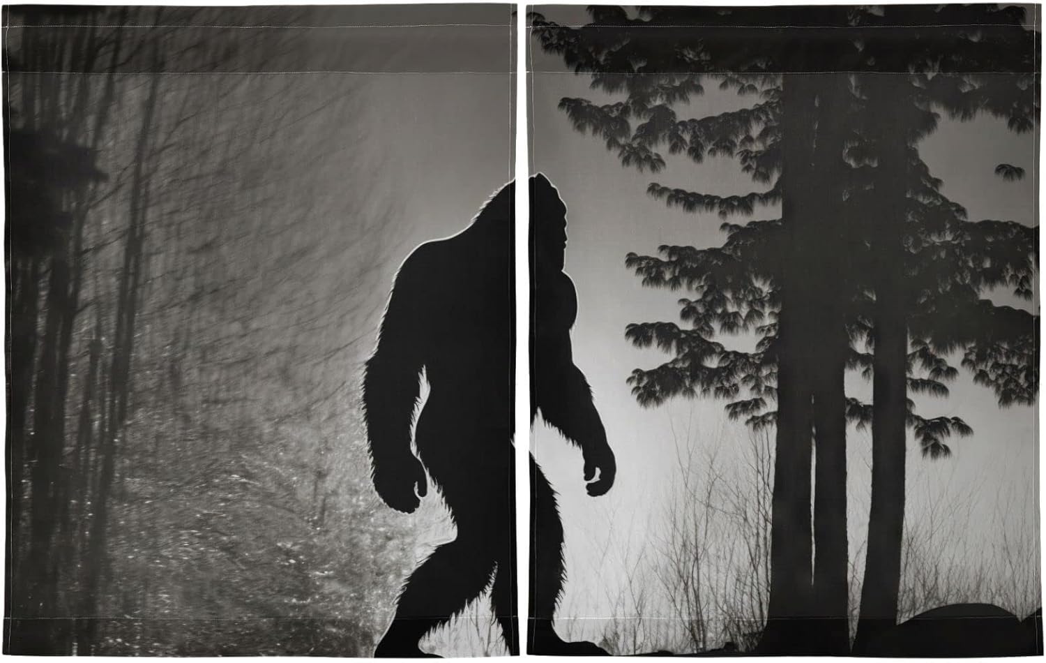 Vnurnrn Half Window Curtains (Sasquatch in Forest) for Bedroom, Farmhouse Kitchen Curtains for Small Window Bathroom Basement RV, 27×24 in per Panel