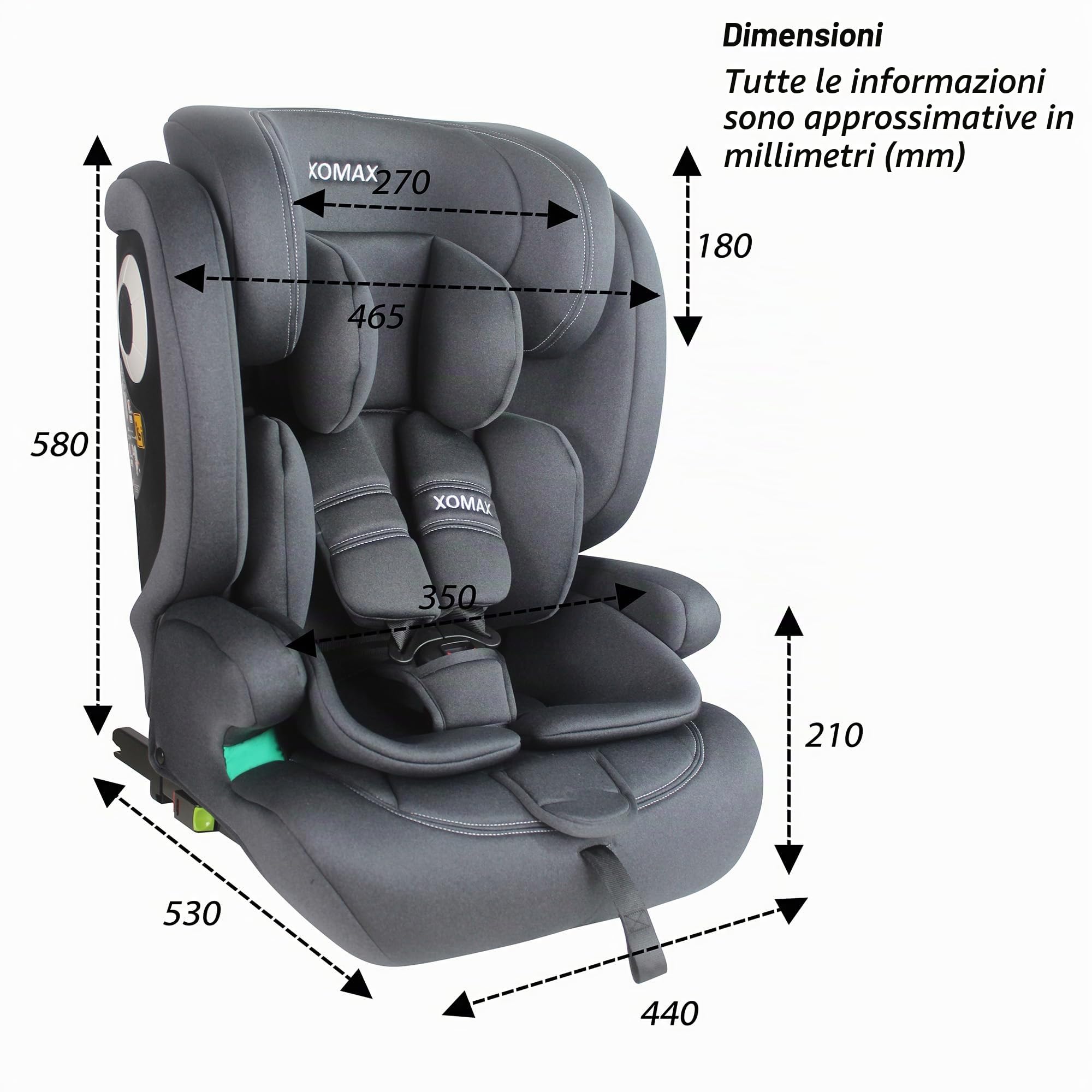 XOMAX LM238 Seggiolino per bambini con ISOFIX I che cresce con te I 9-36 kg, 15 mesi -12 anni, gruppo 1/2/3 I Cintura a 5 punti e a 3 punti I Rivestimento sfoderabile e lavabile I ECE R129 I antracite