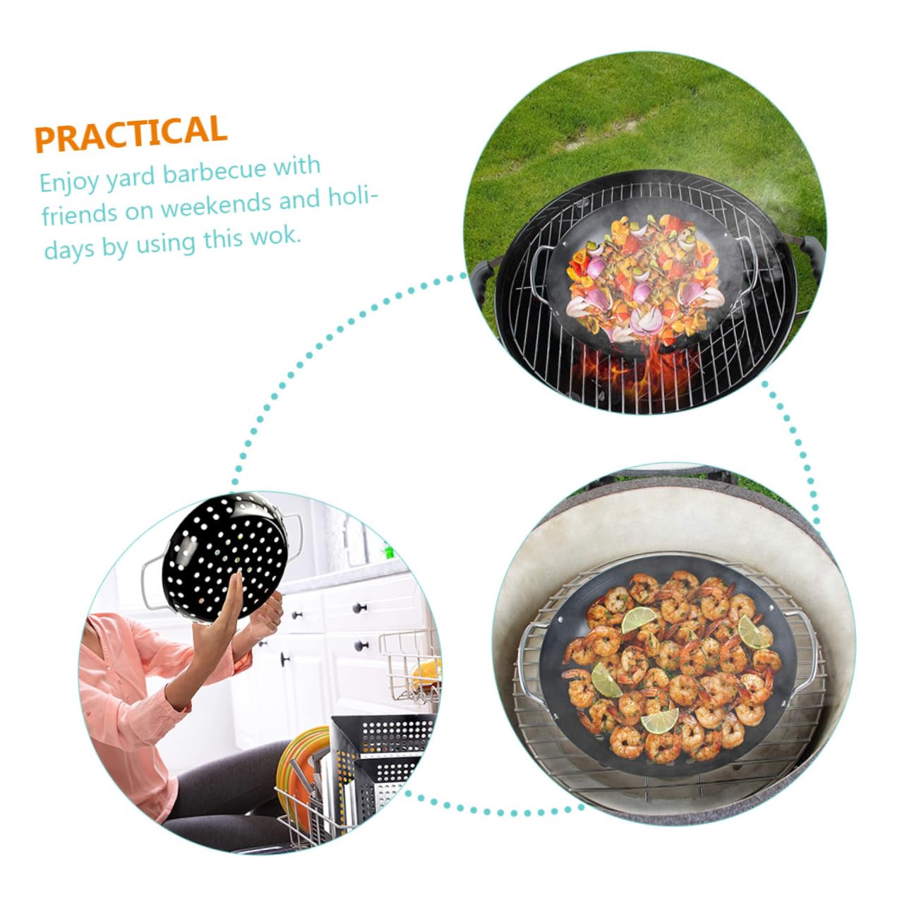PartyKindom Cestello Design a Doppia Maniglia per Grigliare le Verdure in Acciaio al Carbonio Nero, Resistente alla Ruggine e Facile da Pulire per Barbecue Professionale