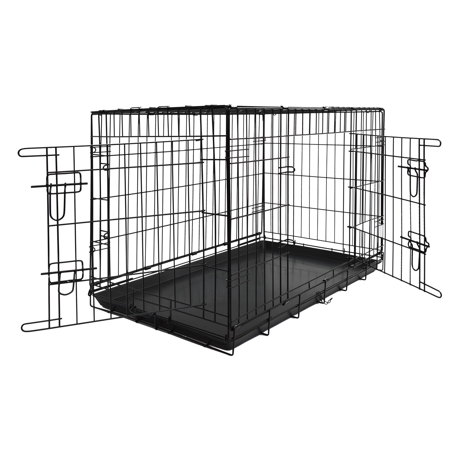 JACK AND VANILLA, Foldable Pet Crate, 2 Doors, Sturdy Metal, Easy to Storage, Safe with Ventilation, Ideal for Medium to Large Dogs, 107 x 71 x 77 cm, Black, Travel Model
