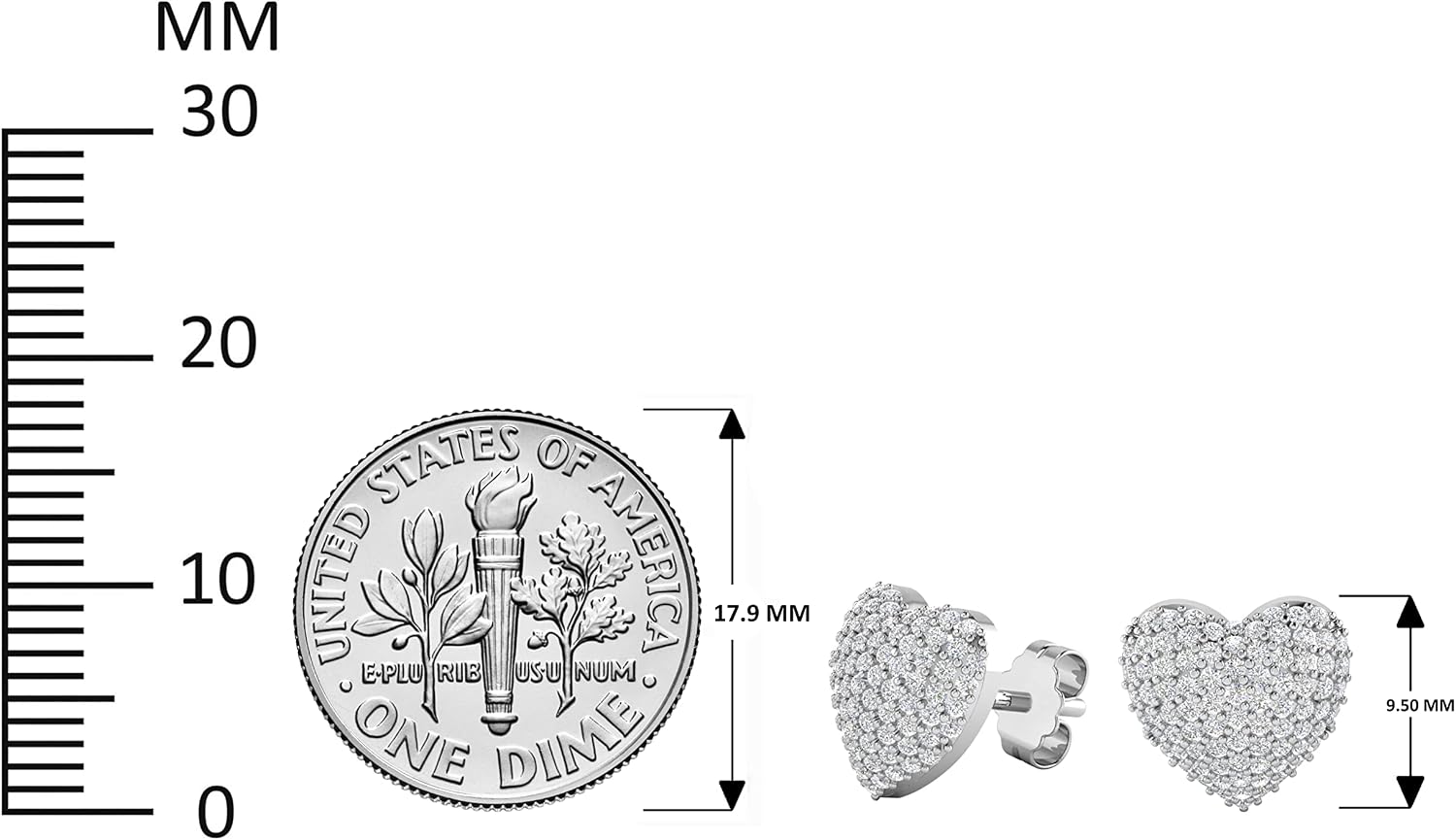 TURQNTAUPE 925 Sterling Silver Micro-Pave Set Cubic Zirconia Heart Stud Earring for Women