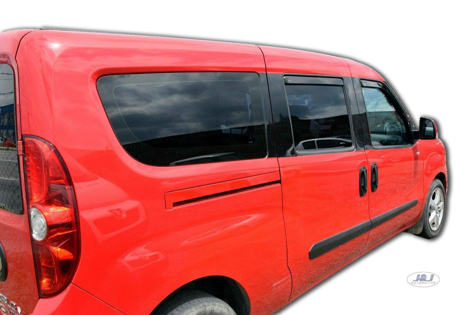 J&J AUTOMOTIVE Windabweiser passend für FIAT Doblo 2 5-Türer 2010-2022 4tlg, Heko Regenabweiser Vorne Hinten Getönt Dunkel Passform