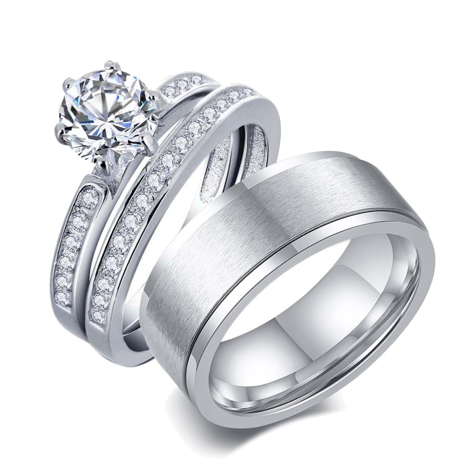 TWO RINGS Wedding Ring Sets His And Hers Promise Ring Couples Bridal Sets Women 925 Sterling Silver aaa Cz Man Wedding Bands