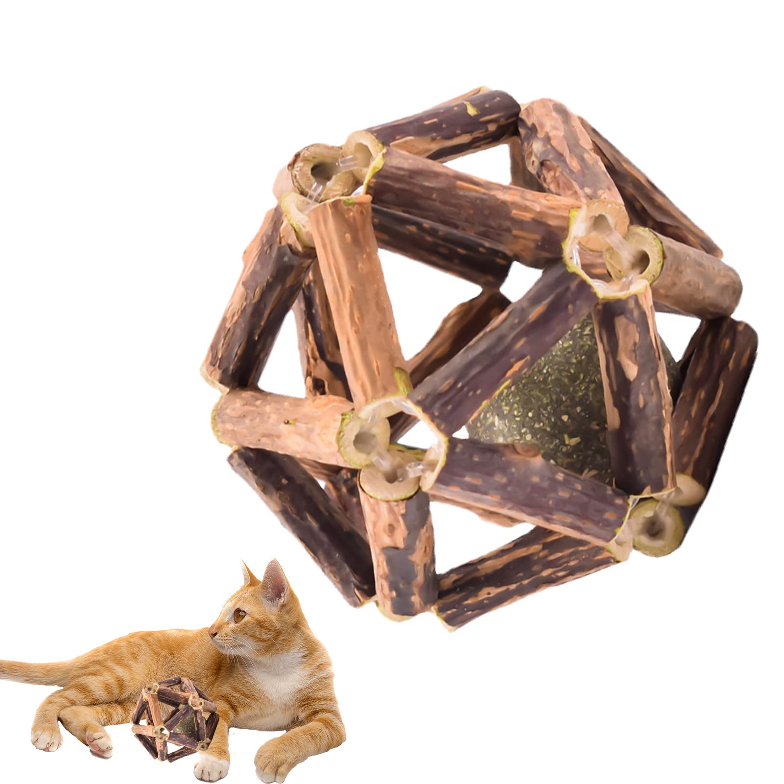 Silvervine Cat Toy, Natural Silvervine Stick Catnip Ball with Bell Ball - Cat Toy for Cats Teeth Brushing Cat Toy Stress Relief Teeth Brushing and Stress Relief