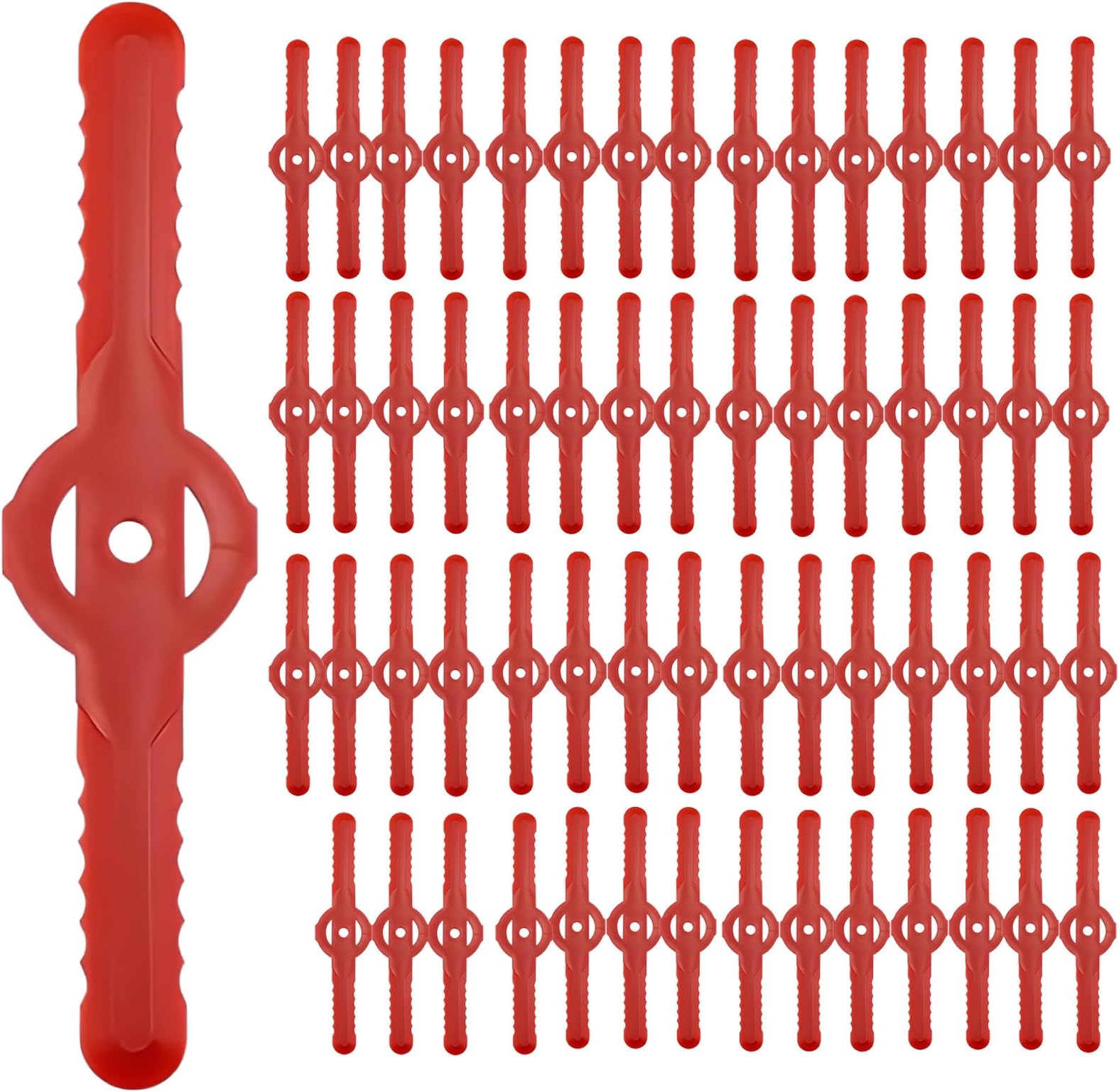 Huakaile 60 Pcs String Trimmer Head Blades Replace, Weed Eater Wacker Blades Plastic Replacement, Universal Weed Warrior Trimmer Head, Cutter Accessories for Grass Trimmer Lawn Mowers (Red)