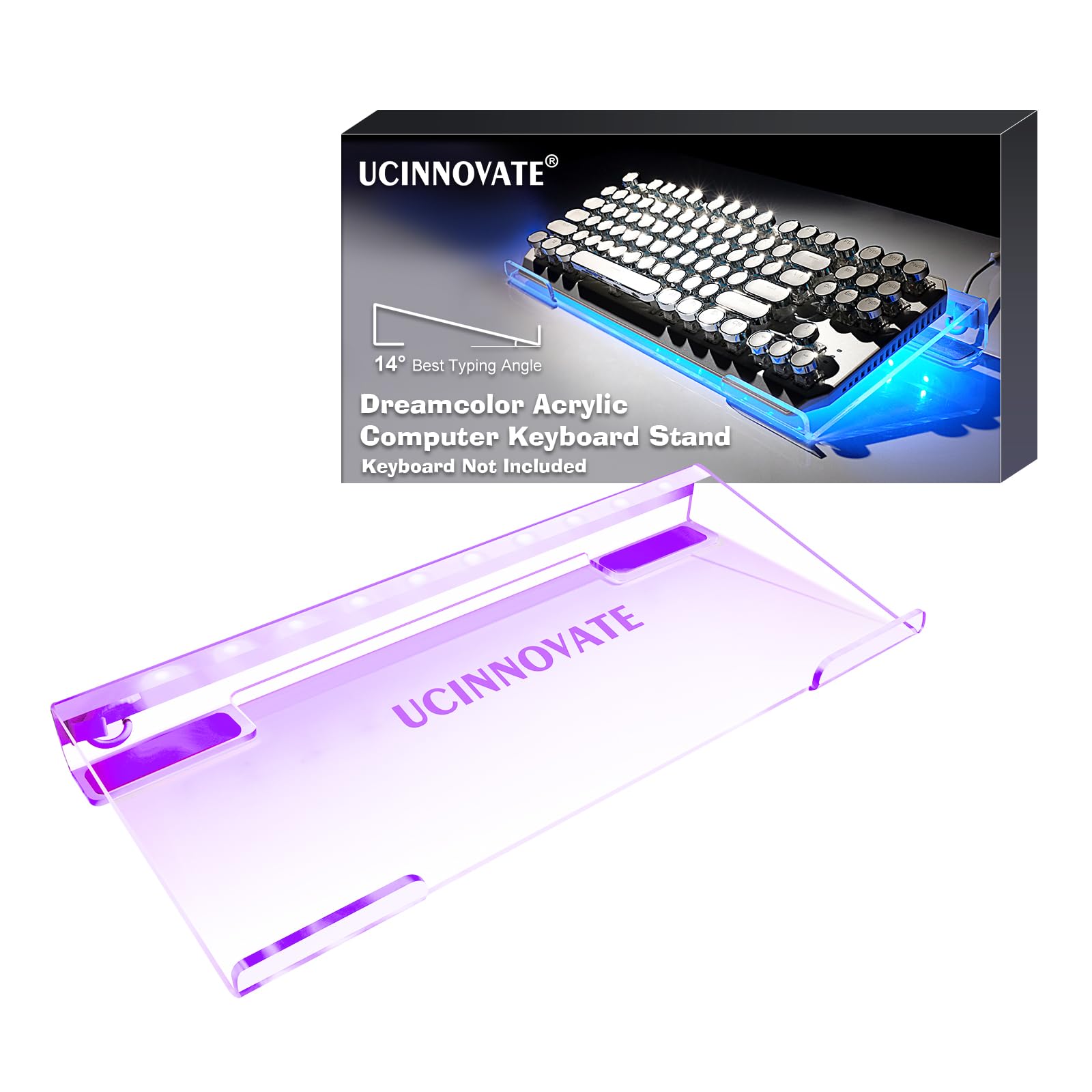 UCINNOVATE RGB Acrylic Computer Keyboard Stand, LED Backlit Keyboard Stand Tray, 75% 80% Gaming Keyboard USB Interface Titled Keyboard Stand for Easy