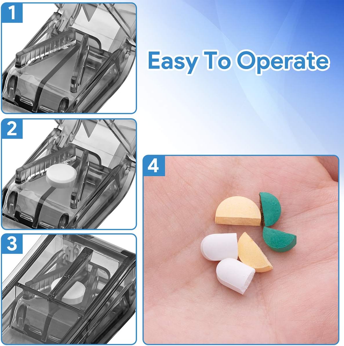 Pill Cutter for Small Pills, Tablet Splitter with Blade Guard, Safety Medicine Slicer, Medication Vitamin Divider Cutting Drugs (Grey) : Health & Household
