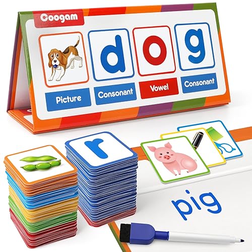 Coogam CVC Word Builder, Magnetic Sight Word Games with Flashcards, Matching Letter Reading and Spelling Game, Montessori Alphabet Educational Toy Gift for Preschool 3 4 5 Year Old Kids Toddlers
