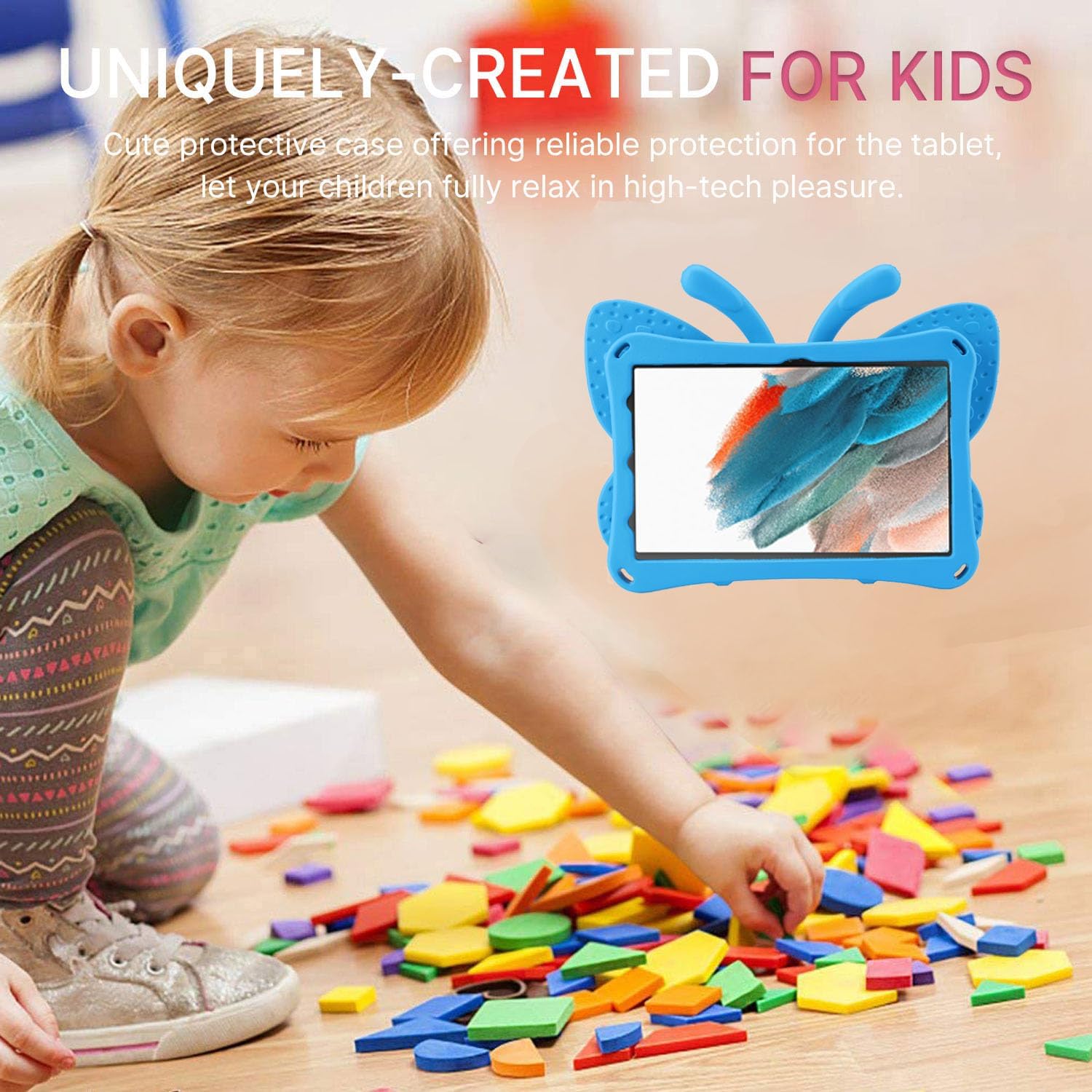 Simicoo Lenovo Tab M11 Tablet 11 inch 2024 Cute Butterfly Case with Stand for Kids Girl Light Weight EVA Rugged Shockproof Full Cover Kids Friendly Kids Pro case for Lenovo Tab M11 (Blue) image 2