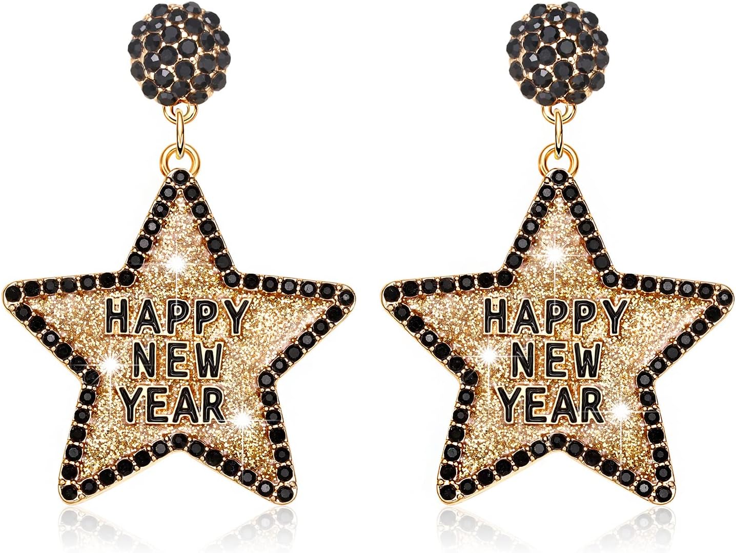 Happy New Year Earring for Women Glitter Rhinestone Star Dangle Earrings Holiday New Year’s Eve Earrings Festive Party Jewelry Gifts
