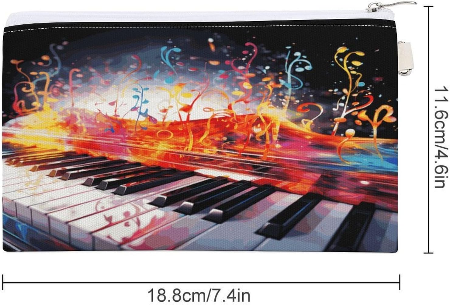 Colorful Piano Keyboard Music Note Coin Purse with Zipper Pouch Change Wallet Travel Money Pouch Fashion Canvas Document Bag Bank Bags Portable Checkbook Cover Money Bag for Invoice Passport image 2