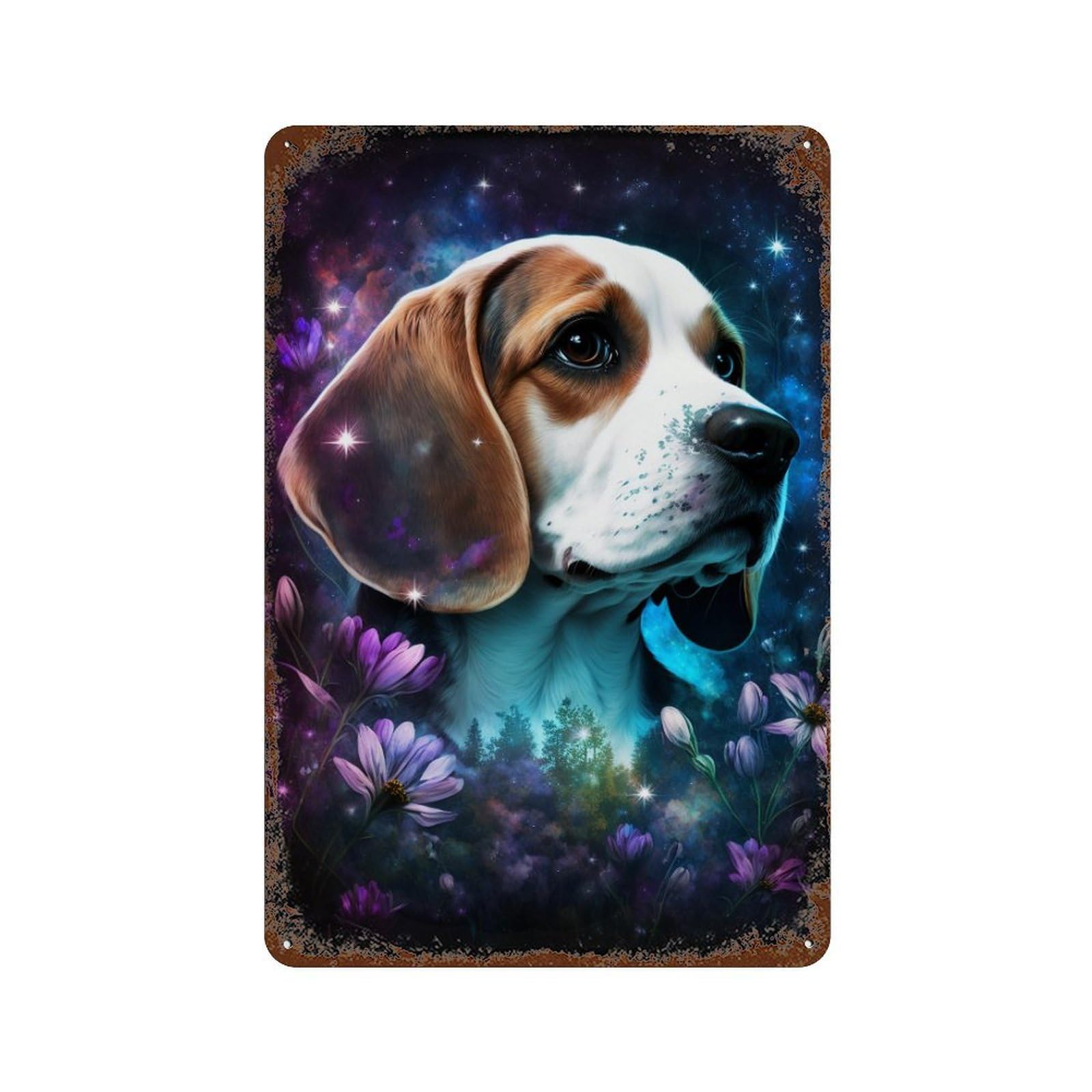 Garage Style Magical Beagle Dreamscape Rusty Metal Tin Sign 11.8"x7.9", Decorative Metal Wall Art for Bar And Workshop
