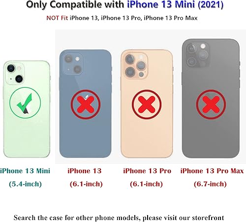 Miniatura 7 de JAHOLAN Funda transparente para iPhone 13 Mini con flores, para niñas y mujeres, a prueba de golpes, con purpurina y patrón floral, funda rígida