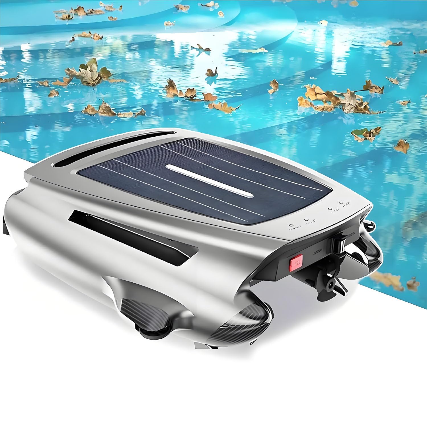 AiODiO Cordless Solar Pool Skimmer ， with 9w Solar Panel & 5200mah Battery, 450μm Fine Filter, Covers 200㎡, 2-Speed Adjustment, Suitable for Inlaid Pools.