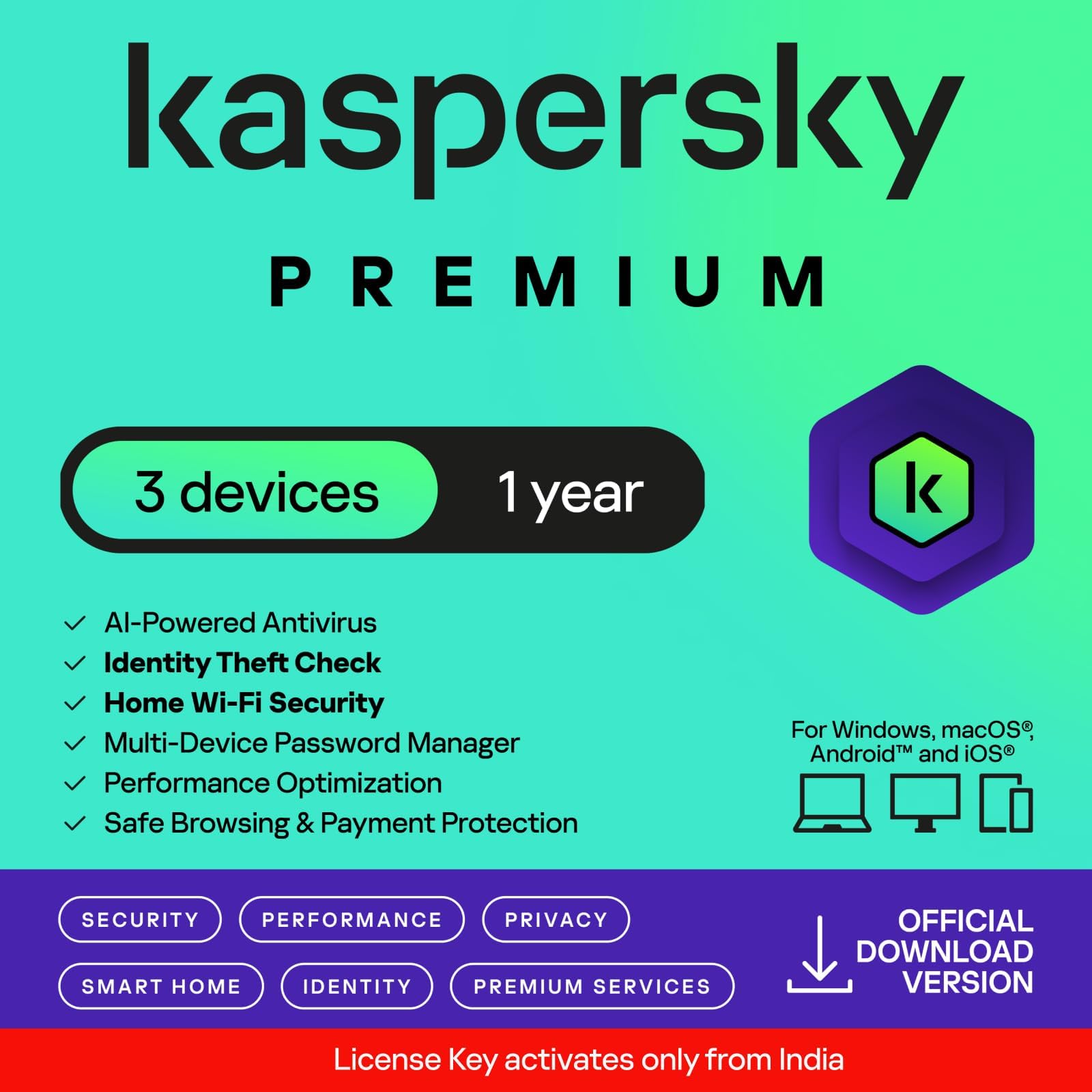 Kaspersky | Premium - Total Security (Ultimate Security) | 3 Devices | 1 Year | Email Delivery in 1 Hour