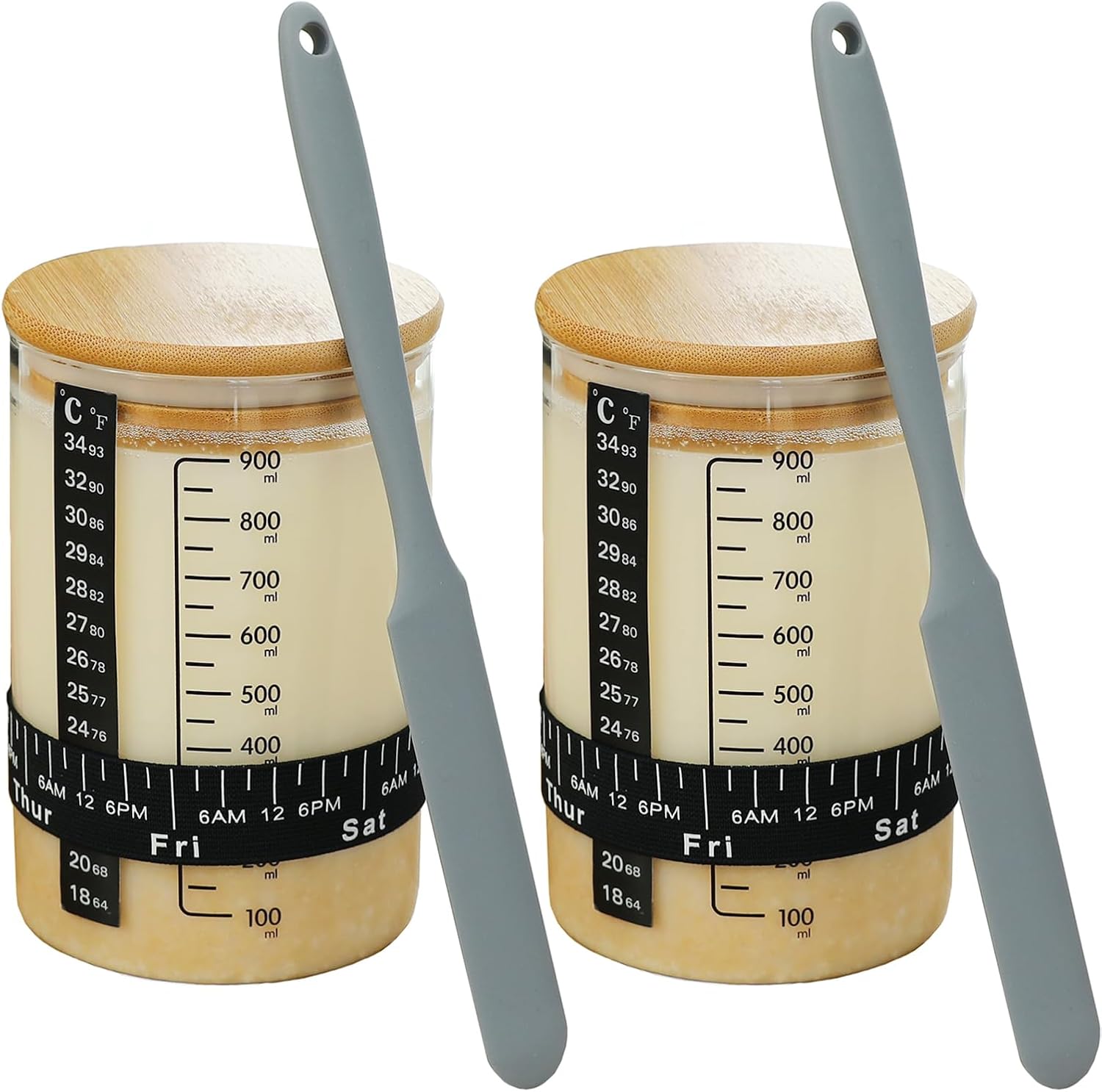 Sourdough Starter Jar Kit 34 oz/1000mL,Reusable Sourdough Bread Baking Supplies, Borosilicate Glass Sourdough Starter Crock, Home Baking Supplies Wide Mouth Sourdough Jar Bamboo Airtight Bottle Caps