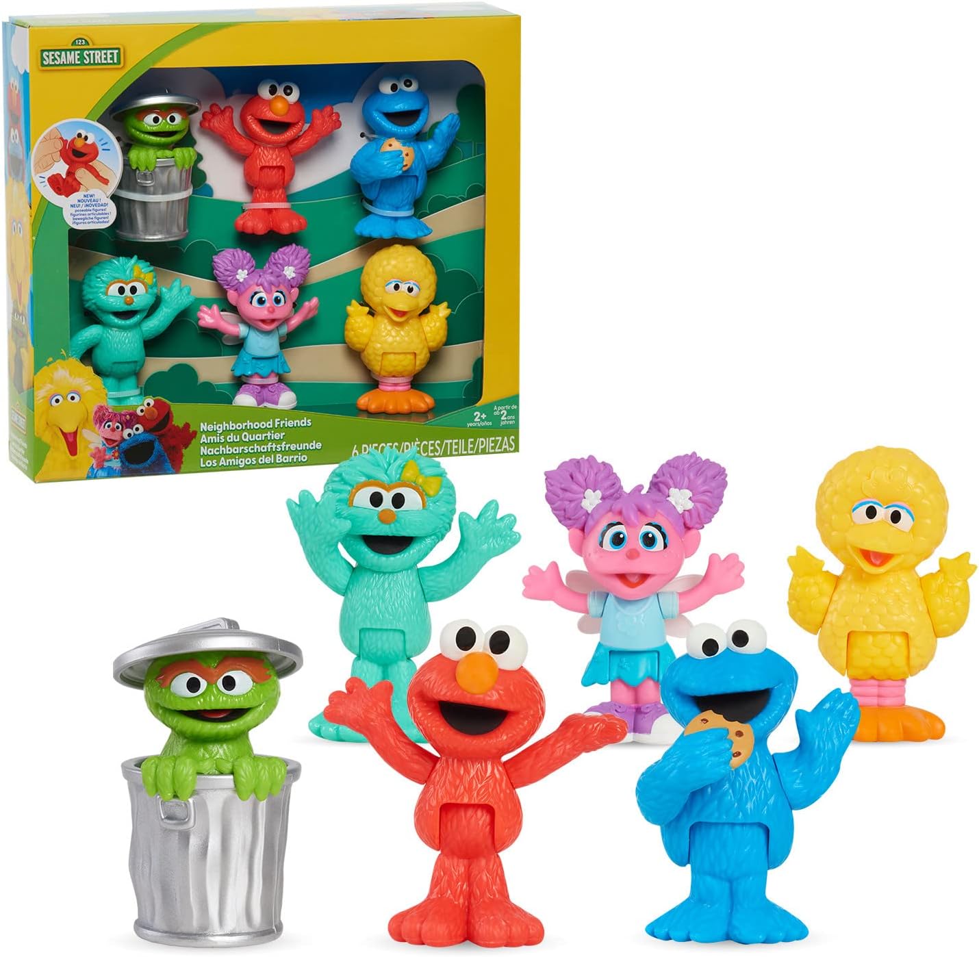 Just Play Sesame Street Neighborhood Friends, 6-Piece Poseable Figurines, Officially Licensed Kids Toys for Ages 2 Up, Gifts and Presents